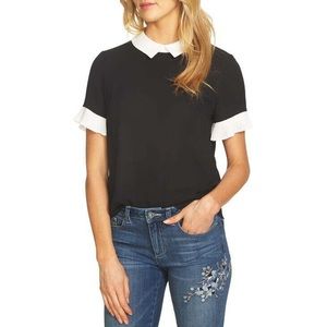 Cece Pleated Sleeve Collared Blouse XS